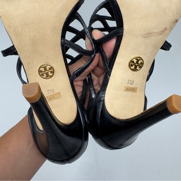 Tory Burch Amalie Black Cage Straps High Heels - Picture 3 of 11
